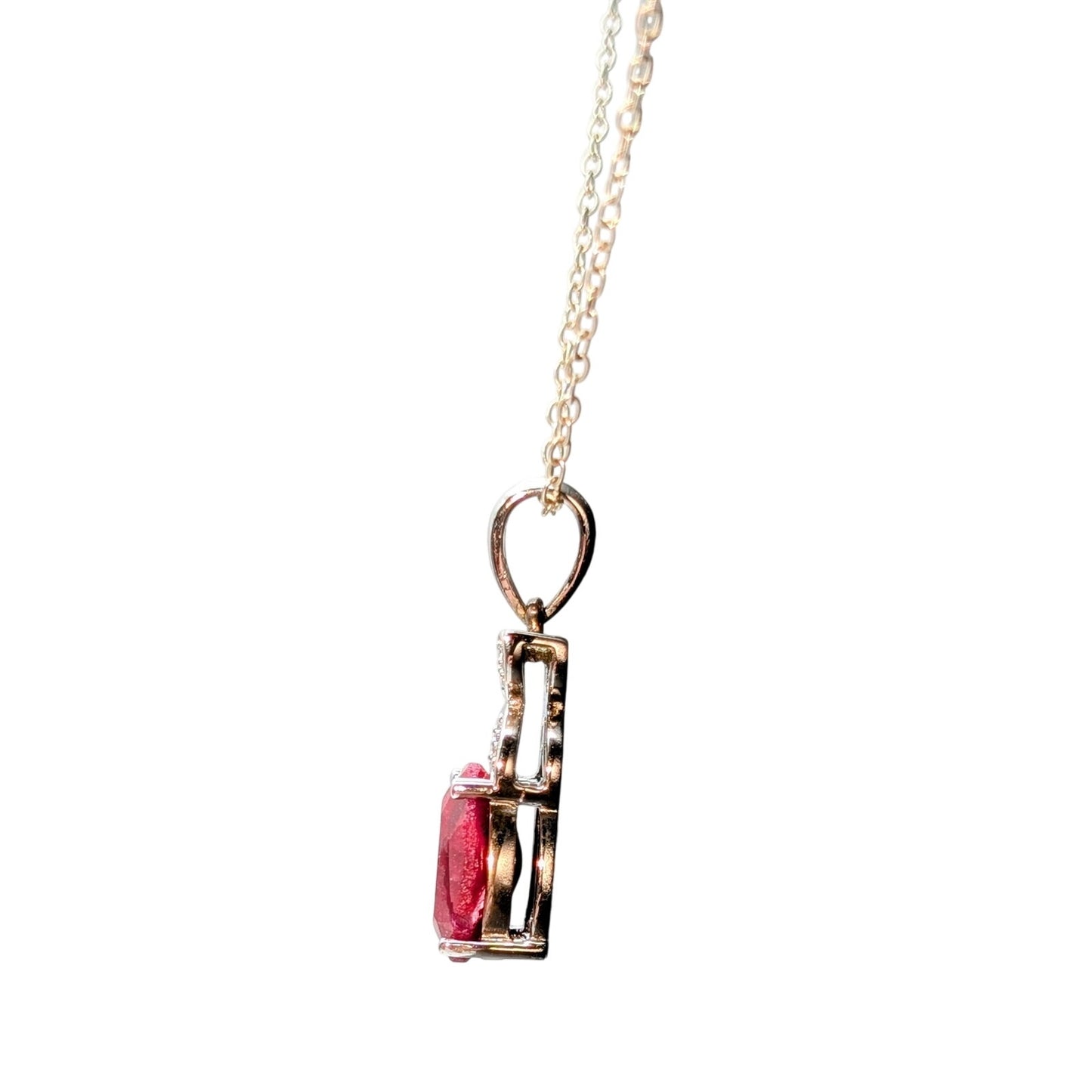 Tests as Ruby Sterling Silver CZ Stone Pendant 18" Necklace