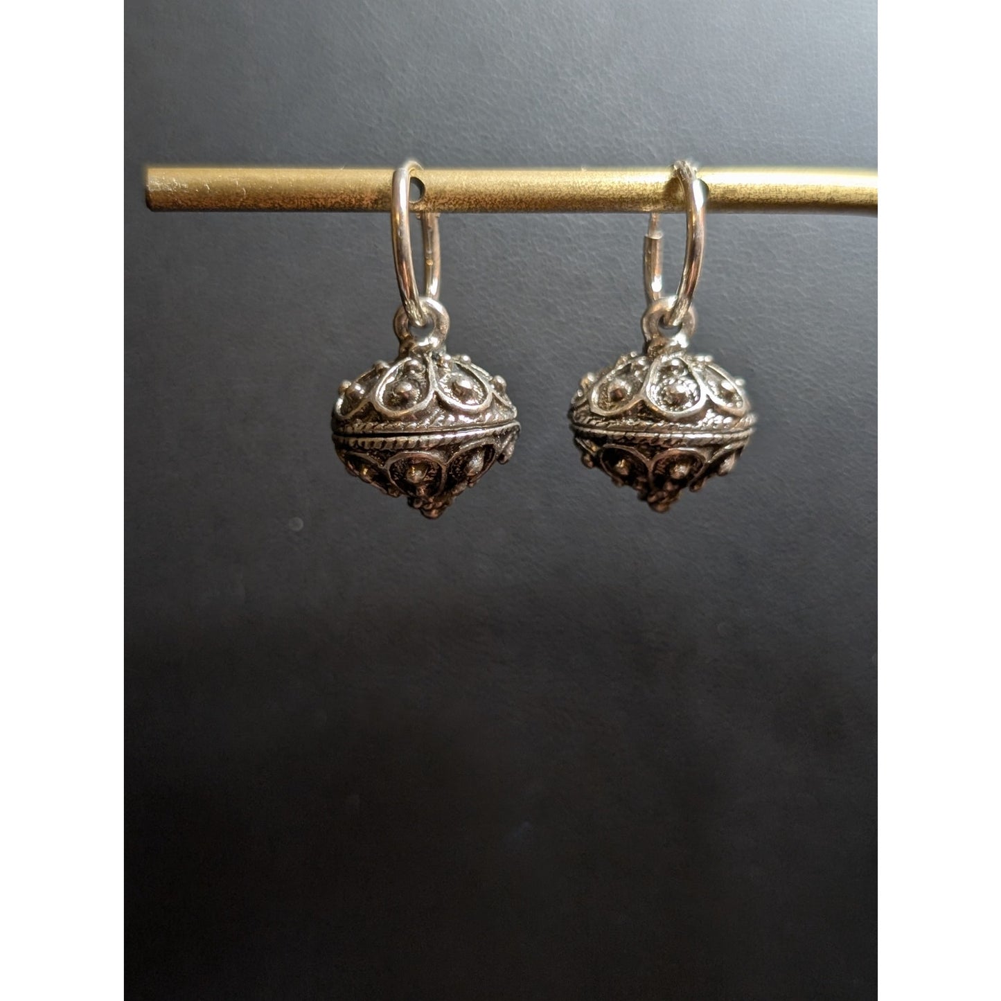 VTG 925 Italy SS Rope Chain Bali Ball Pendant & Hoop Dangle Earring Set 24.39g