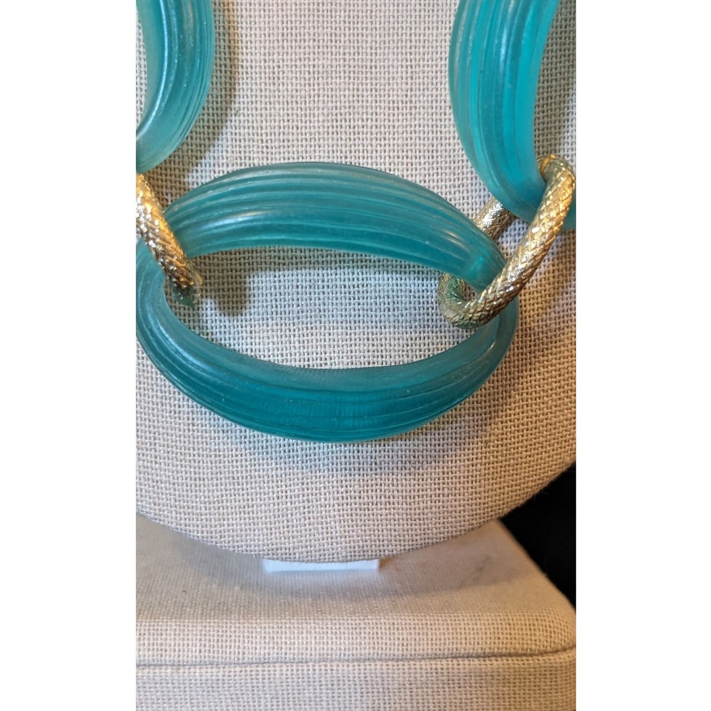 Aqua Oval Chunky Chain Links on a Gold Tone Chain Statement Necklace