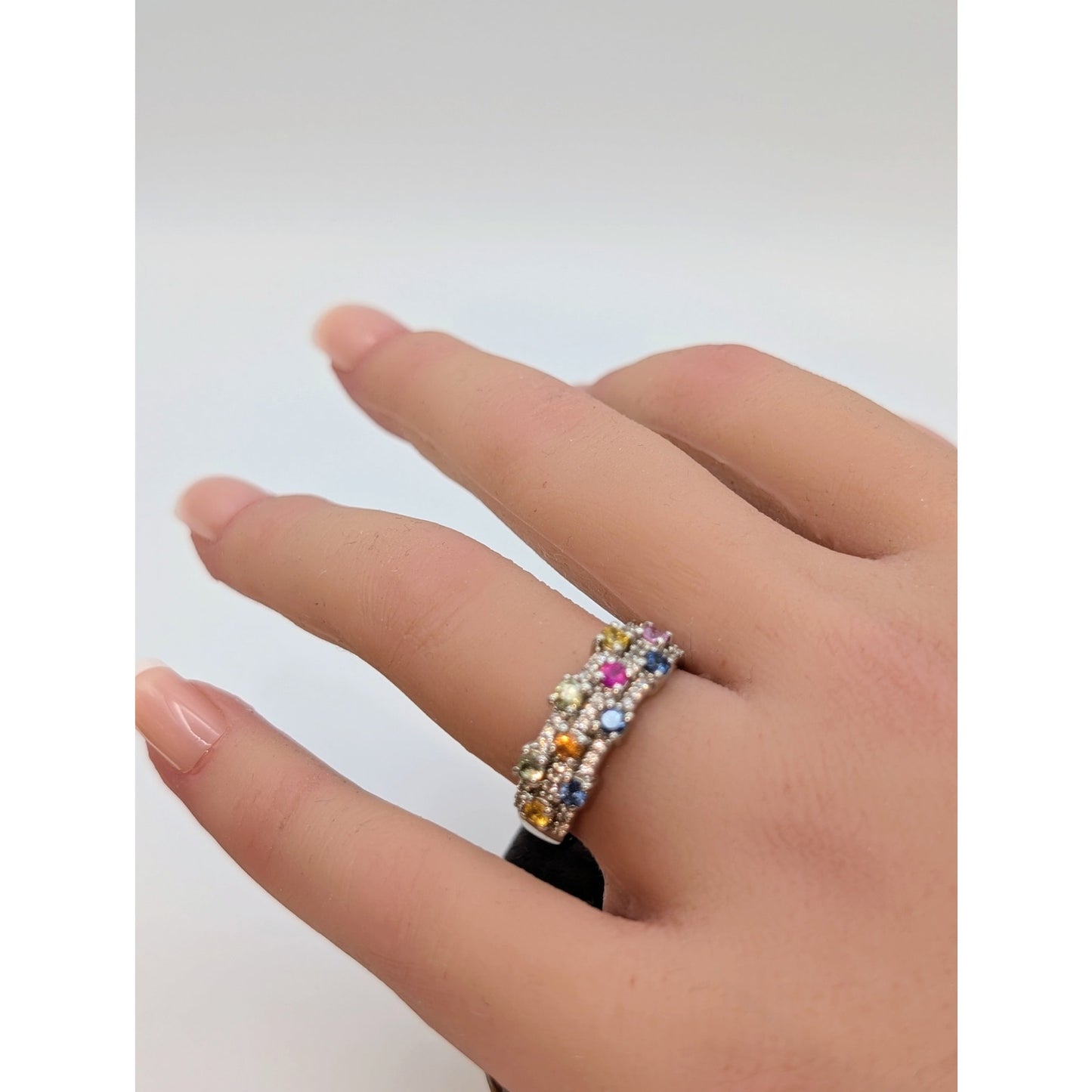 925 Sterling Silver Spinel Topaz & Diamond Ring Size 8