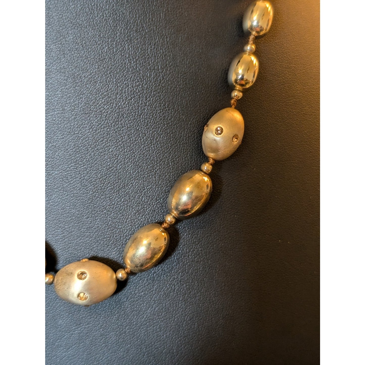 Polished Gold Tone & Crystal Brushed Gold Tone Beaded Necklace