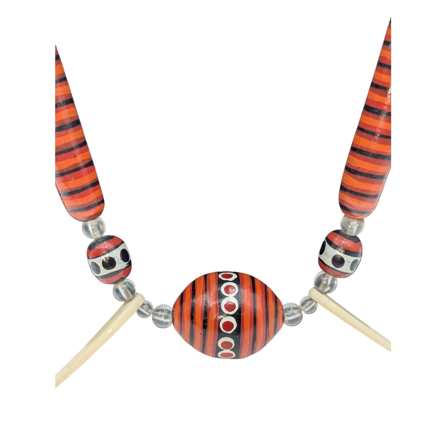 Tribal Painted Wood Bead Over the Head 34" Necklace
