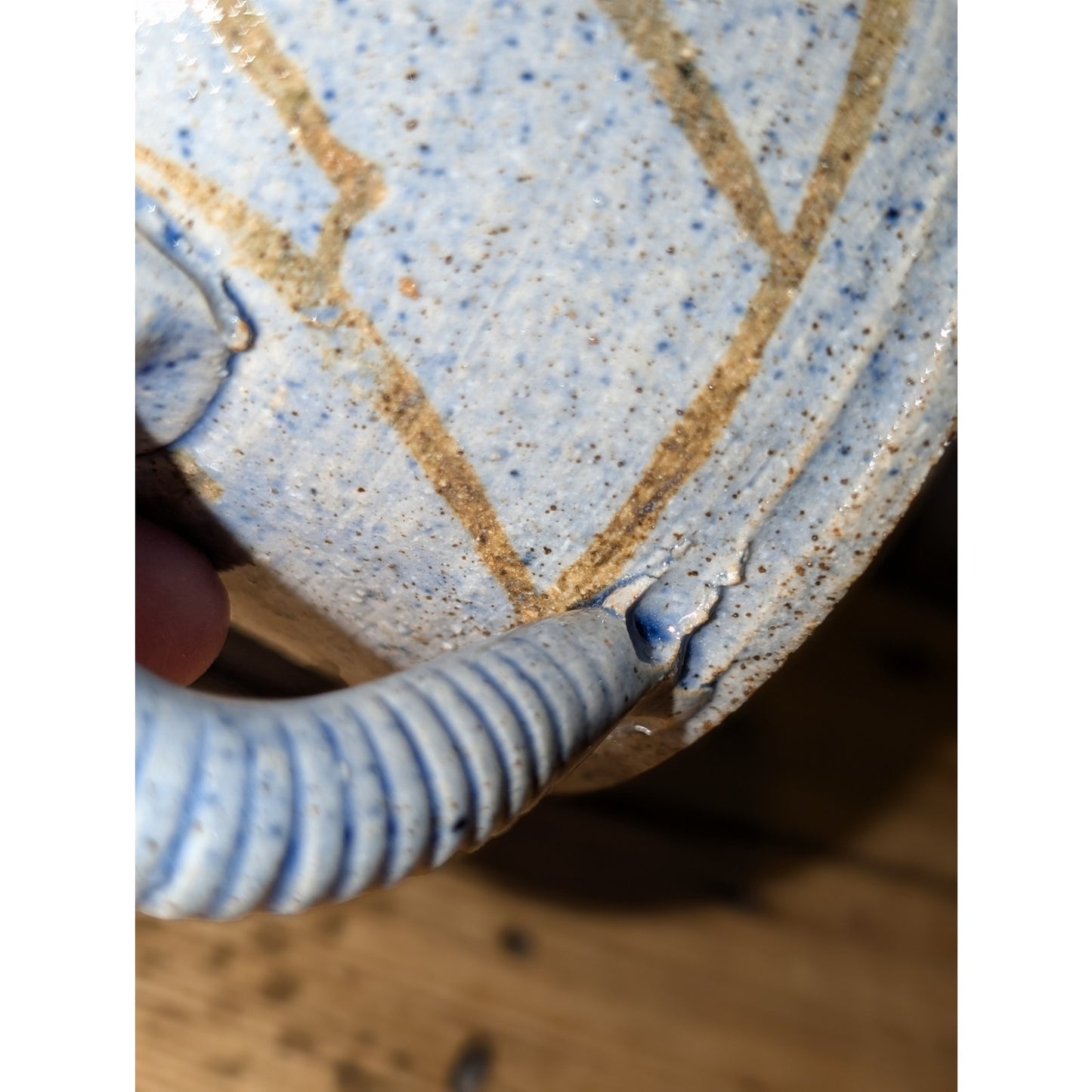 Light Blue & Tan Geometric Design Signed Studio Pottery Mug