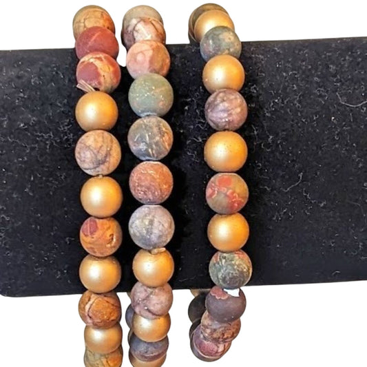 Tourmaline or Jasper Stone Stretch Bead Bracelets (Set of 3)
