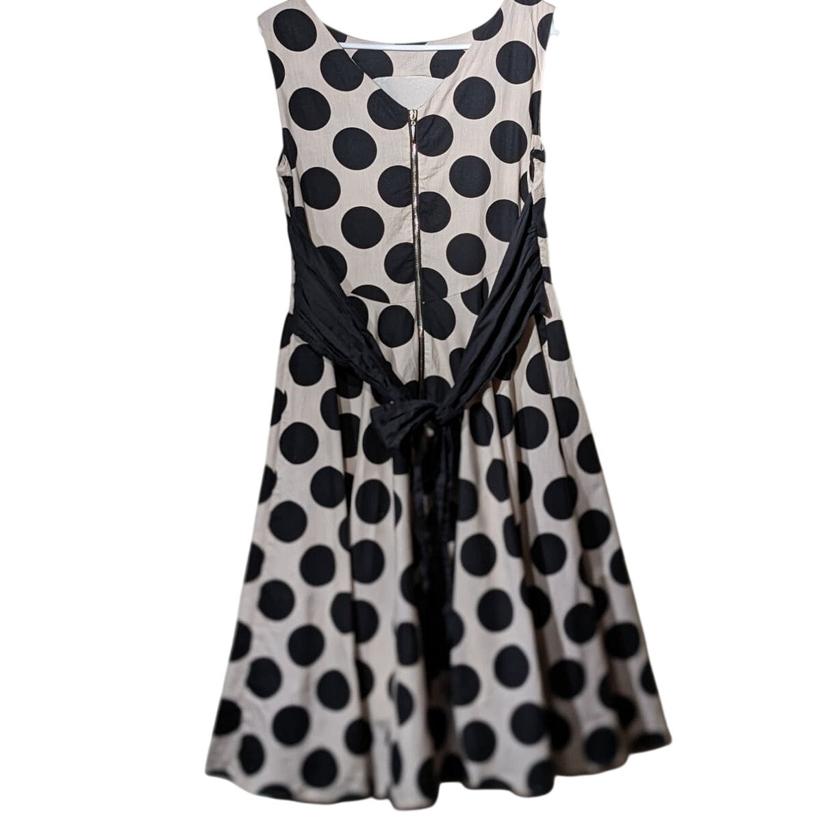 Jolie Moi Cream Black Polka Dot Fit and Flare Tie Back Dress Womens Sz 12