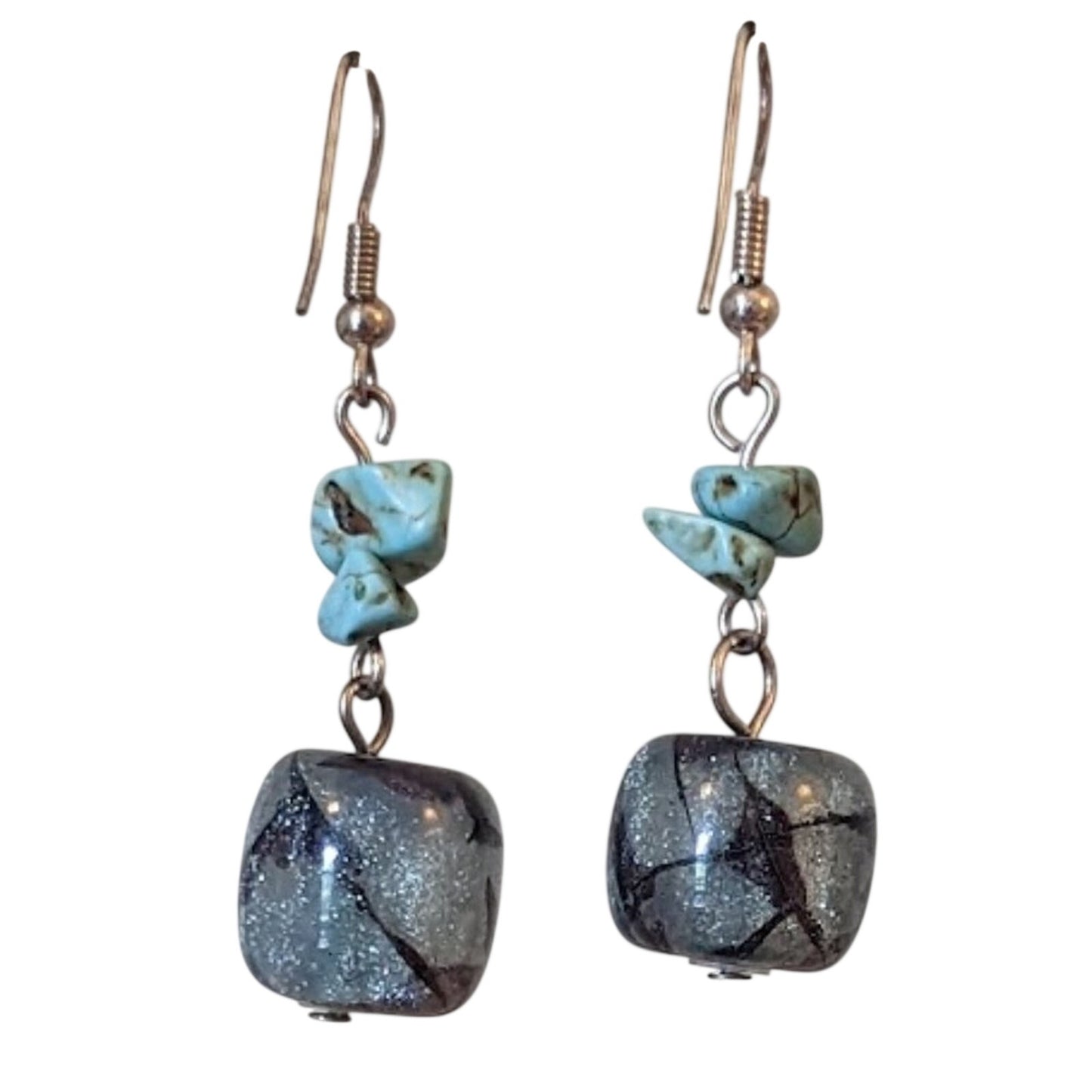 Blue Stone/Glitter Bead Earrings