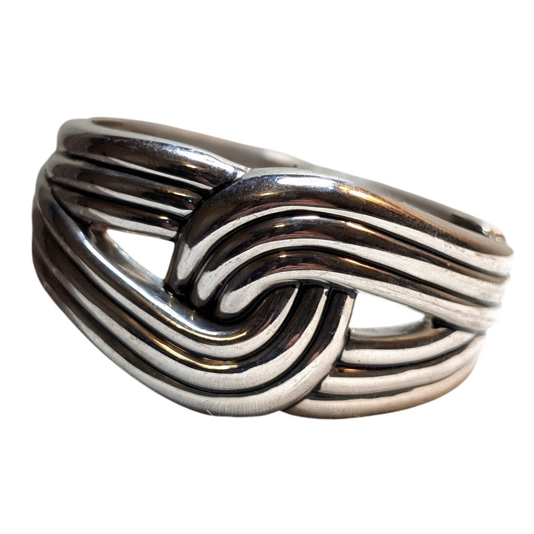 Vintage Silver Tone Love Knot Hinged Bangle Clamper Bracelet