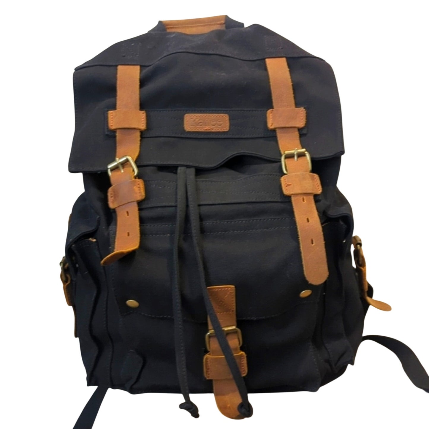 Kattee Black Leather Canvas Backpack Travel Bag