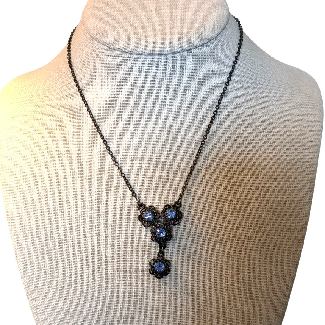 1928 Lavender Crystal Antiqued Chain Y Dangle 16"-19" Necklace