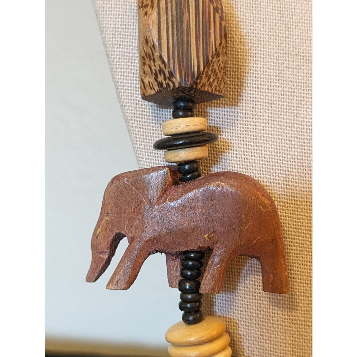 Vintage Chunky Boho Carved Wooden Animal Beaded Necklace