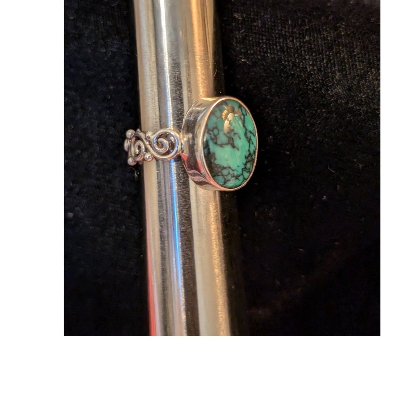 Turquoise 925 Sterling Silver Filigree Band Ring Size 8.75