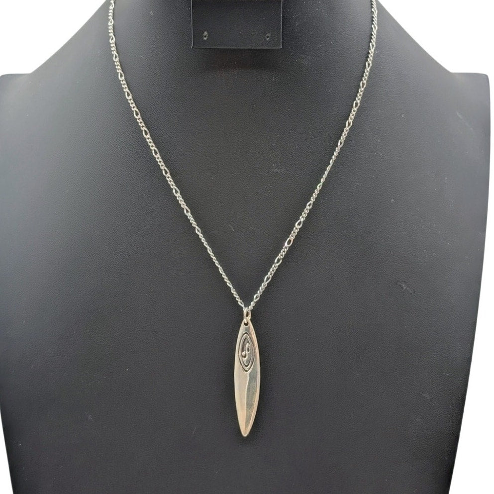 Ezi Zino 925 Sterling  Yin Yang Surfboard Pendant 18" Figaro Chain Necklace