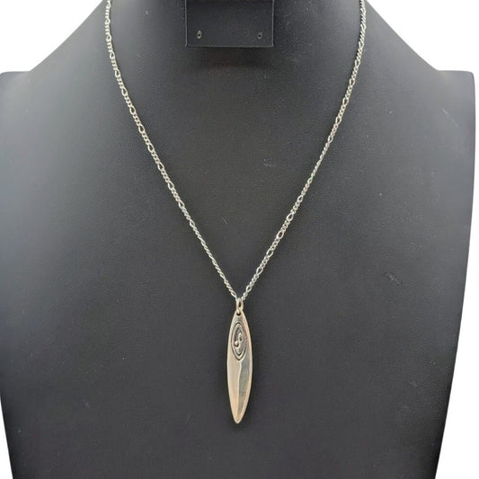 Ezi Zino 925 Sterling  Yin Yang Surfboard Pendant 18" Figaro Chain Necklace