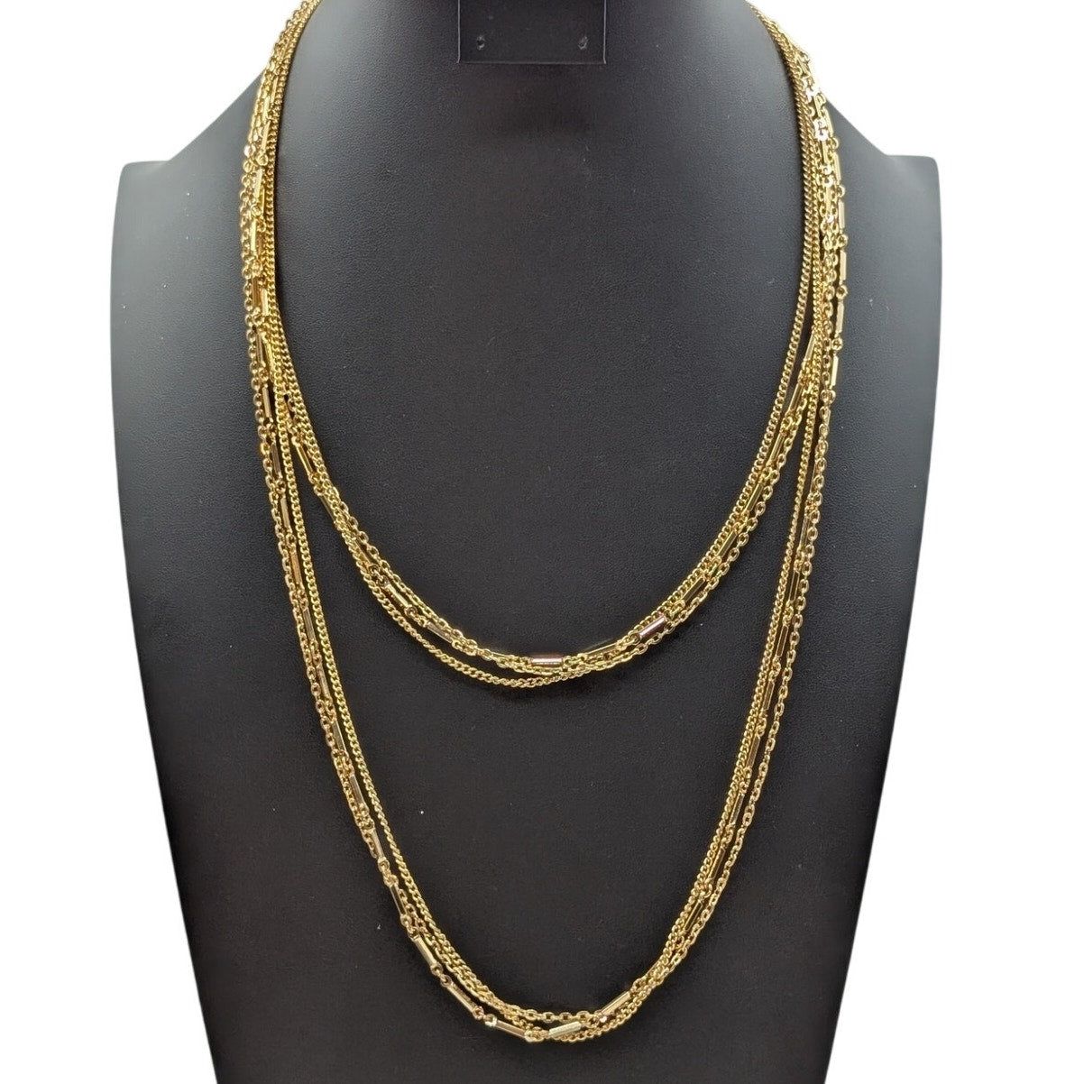 Lot of Four Gold Tone W/ Two Tone Crystal Layered Chain Necklaces