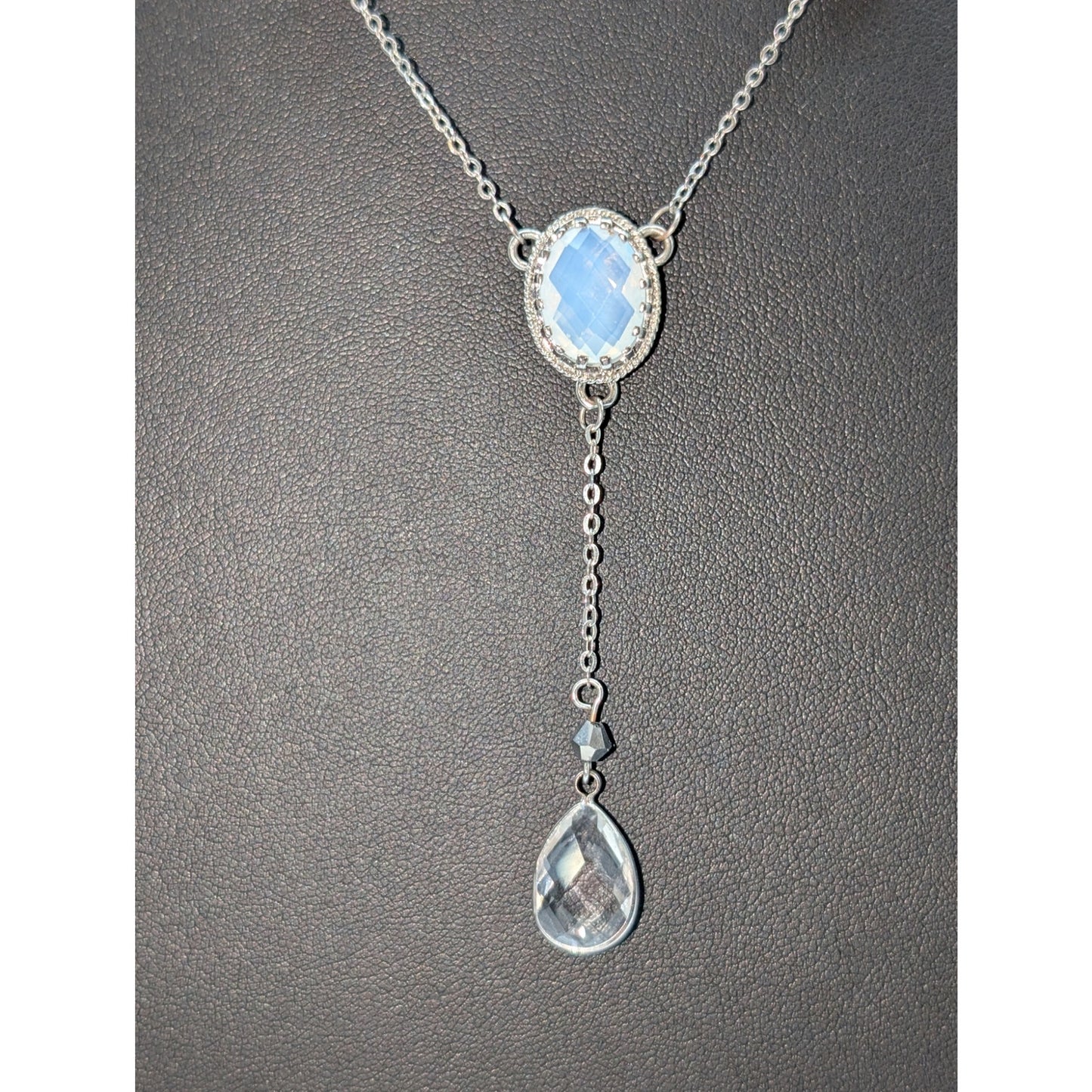 Ali-Khan New York Silver Tone Crystal Y Dangle 18"-21.25" Necklace