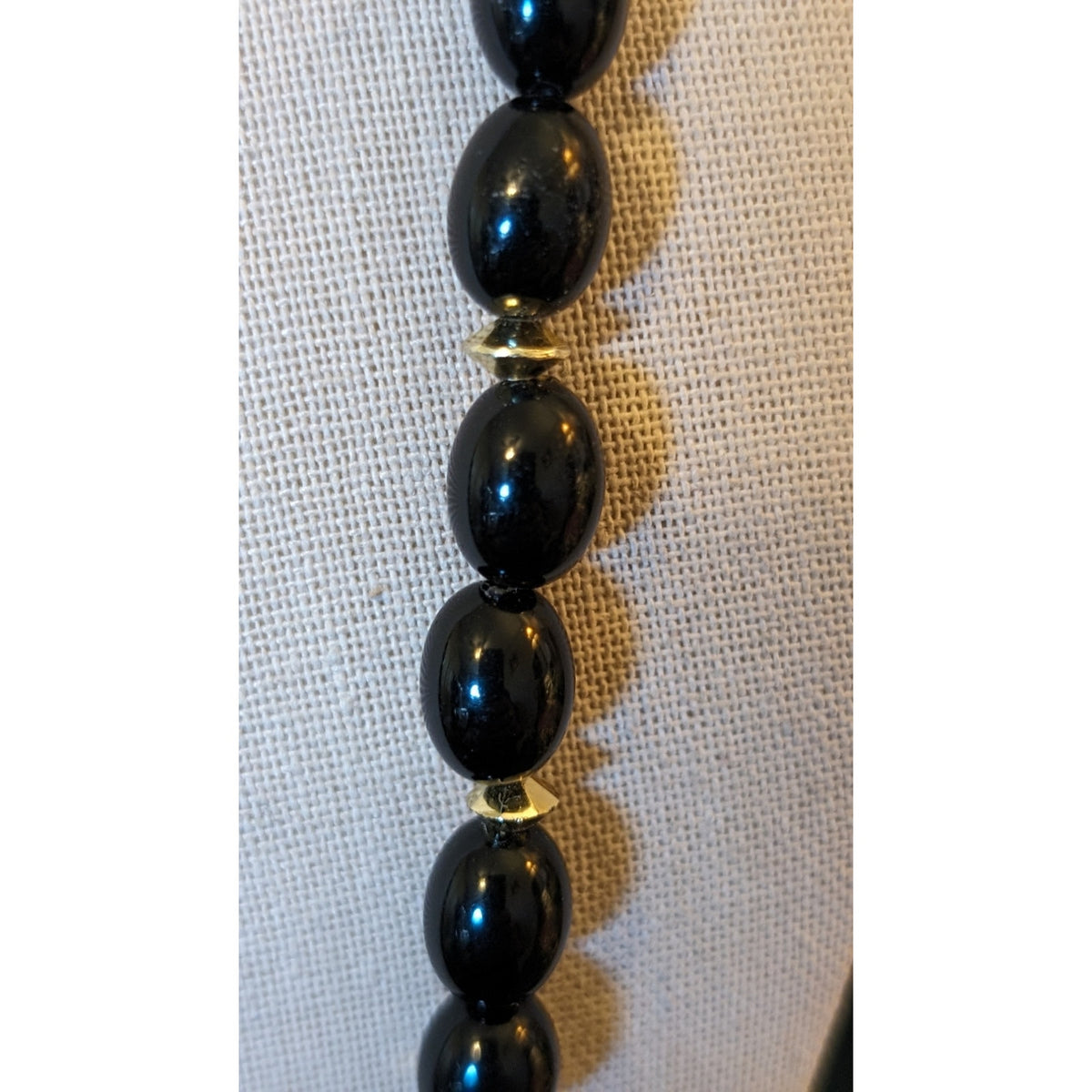 Two Black/Gold & Painted Beaded Vintage 24" & 28" Necklaces