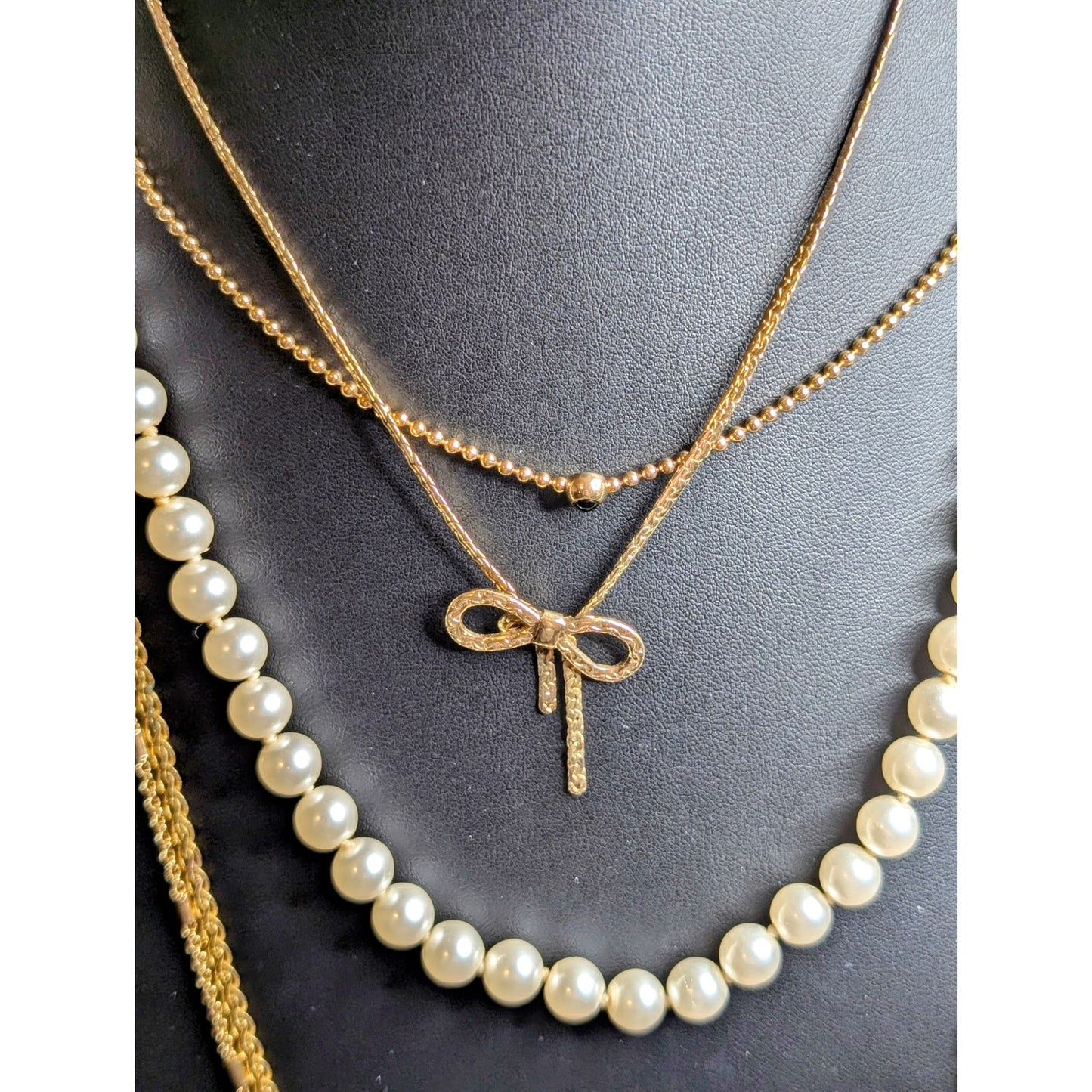 Lot of Layering Gold Tone Pearl Charm Necklaces