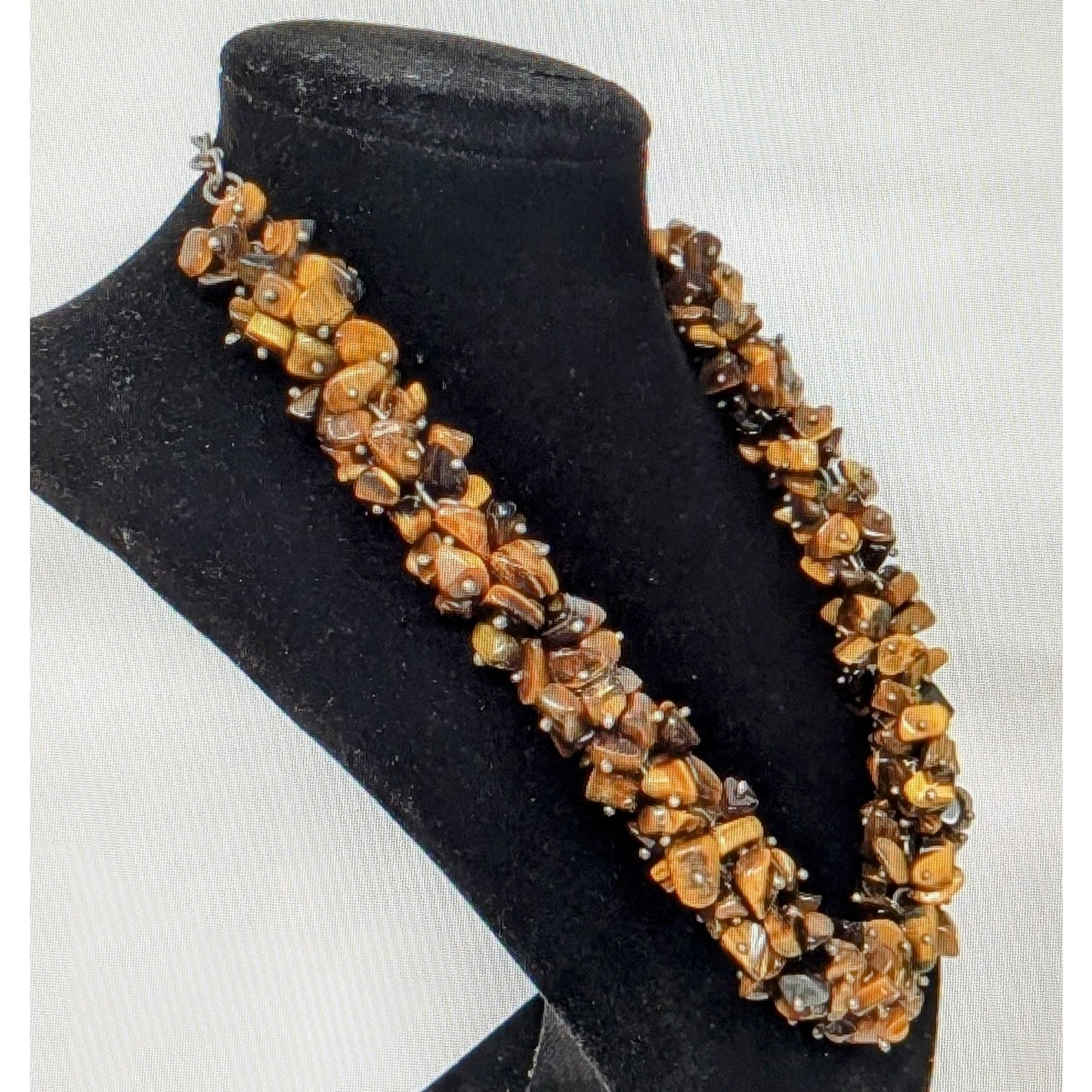 Tiger's Eye Chip Cluster 925 Sterling Silver Toggle Clasp Necklace