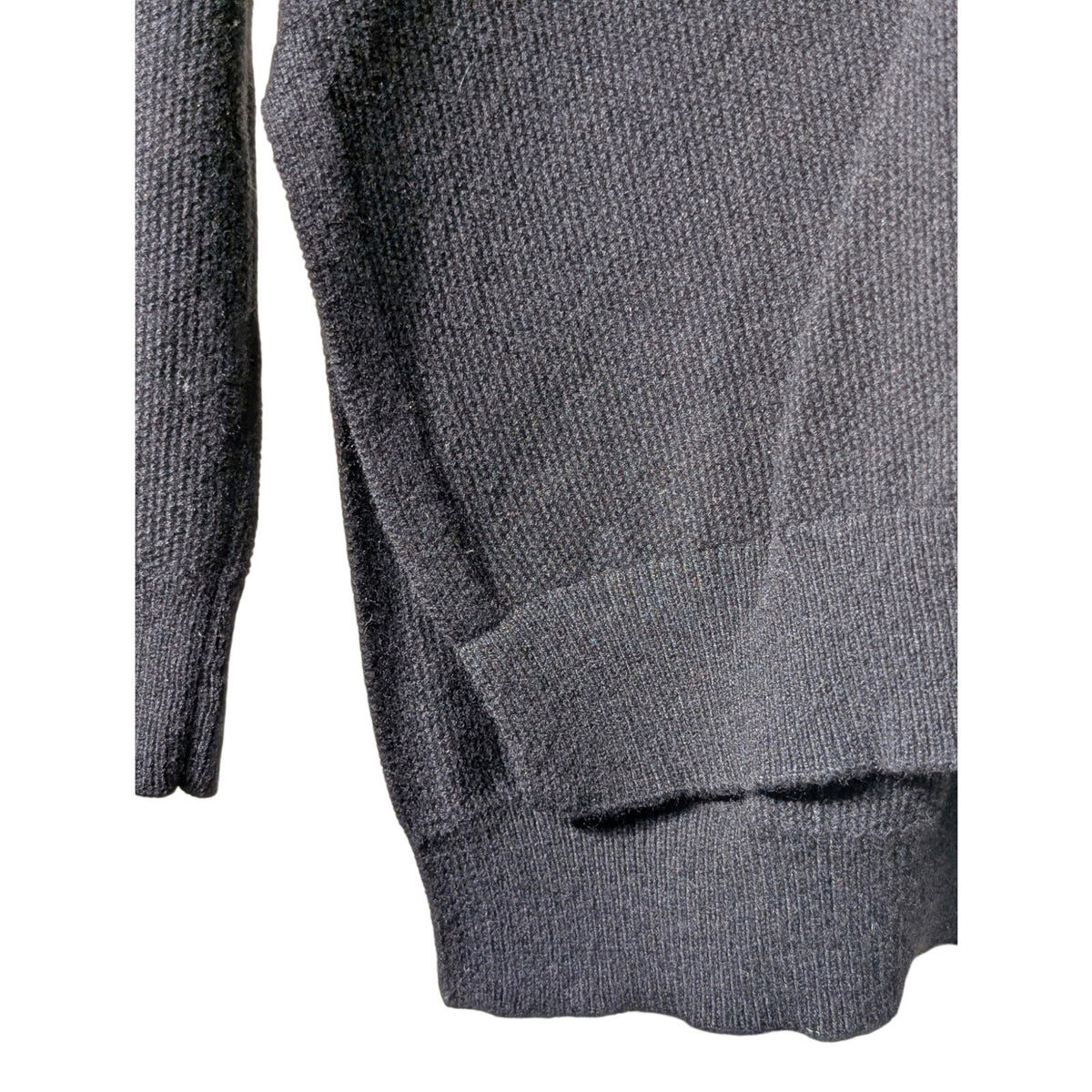 Boden Black Pique Wool Viscose Blend Knit V Neck High Low Sweater Womens M