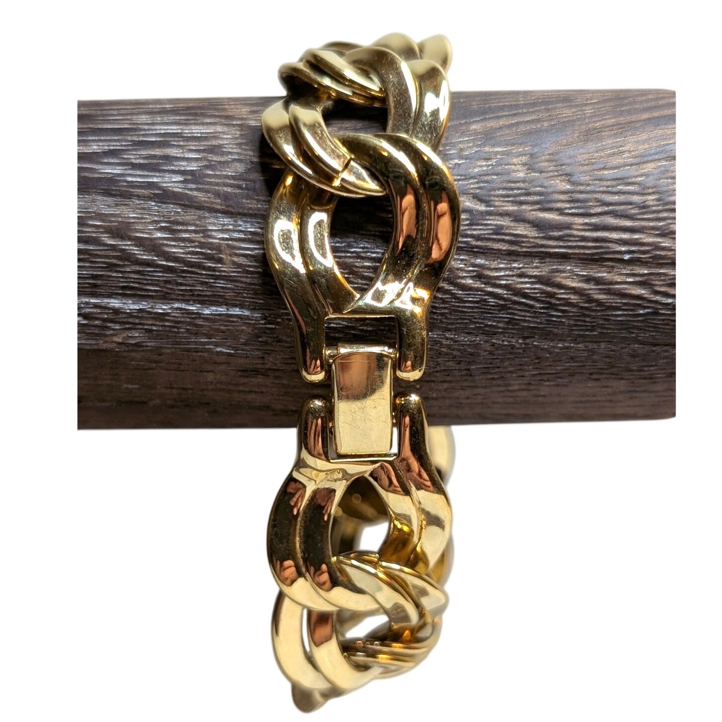 Vintage Monet Gold Tone Curb Double Link Bracelet W/ Fold Over Clasp