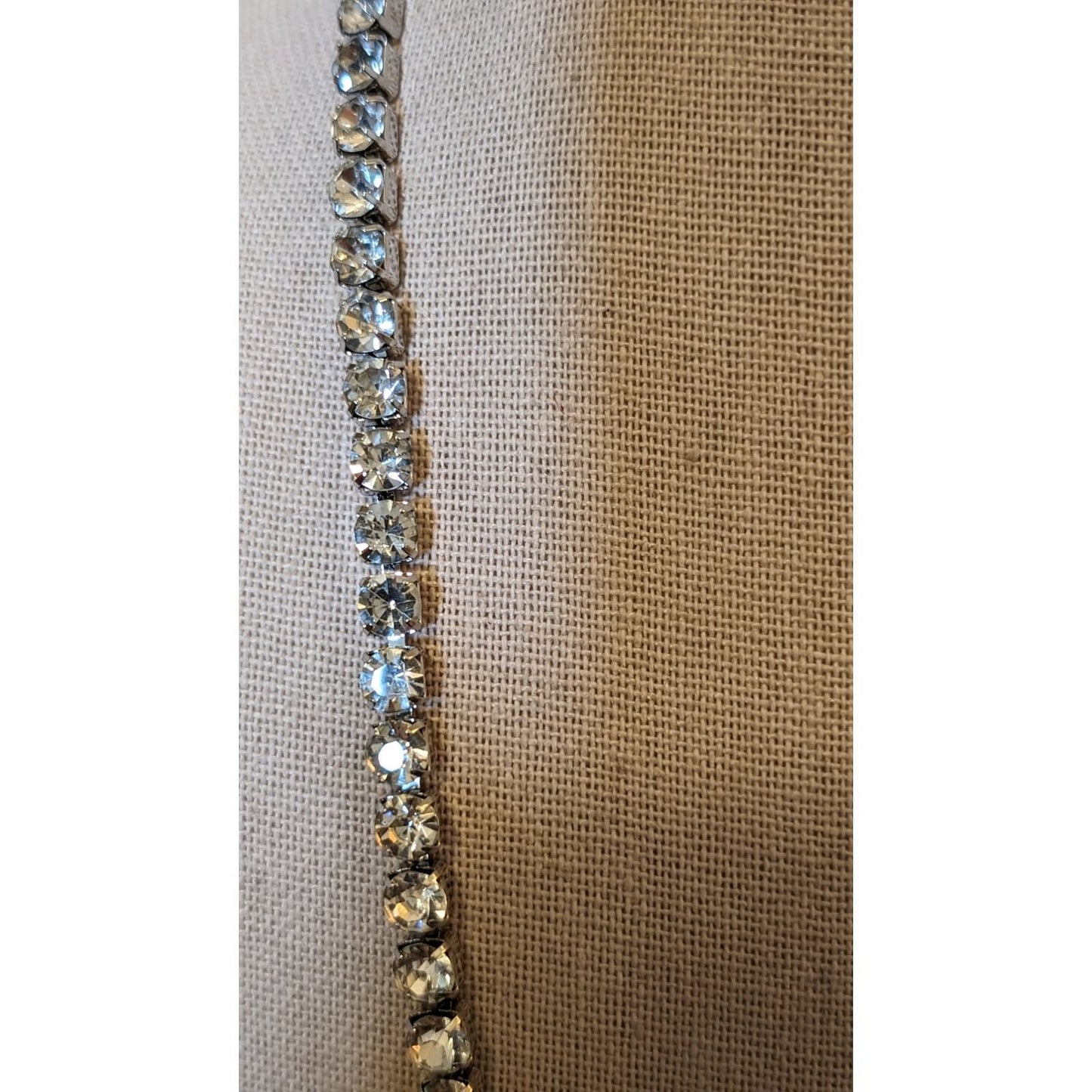 Vintage Long Square Set Closed Back Rhinestone 'Tennis' Fold Over Clasp Necklace