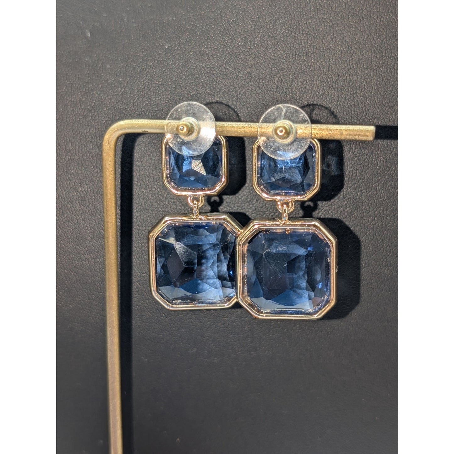 Blue Lagoon Glass Gold Tone Blue Enamel Drop Pierced Earrings