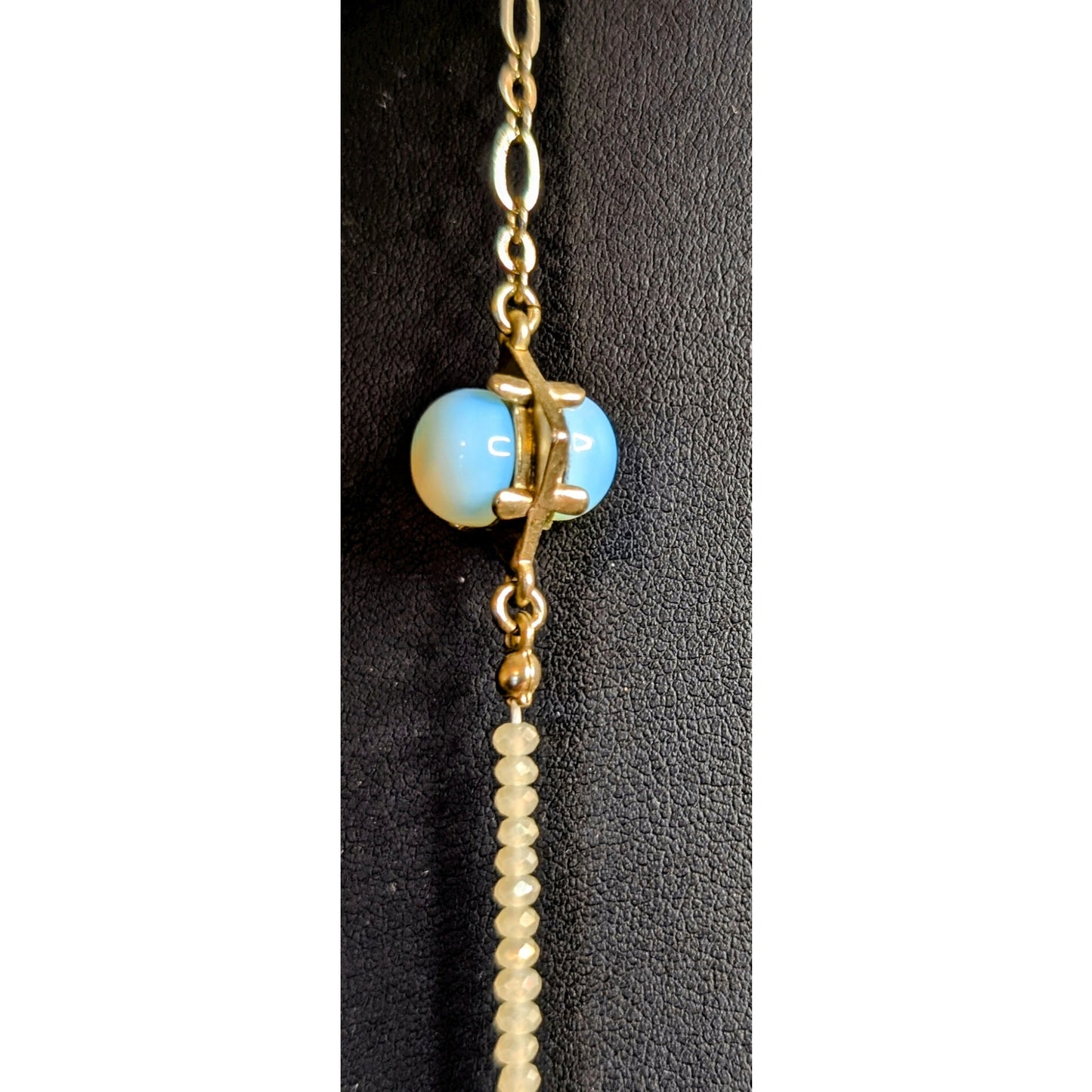 Vintage Ann Taylor Loft Crystal Beaded Glass Cabochon Statement Long Necklace
