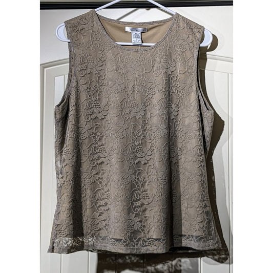 WD.NY Mushroom Lace Overlay Scoop Neck Sleeveless NWT Tank/Shell Sz XL