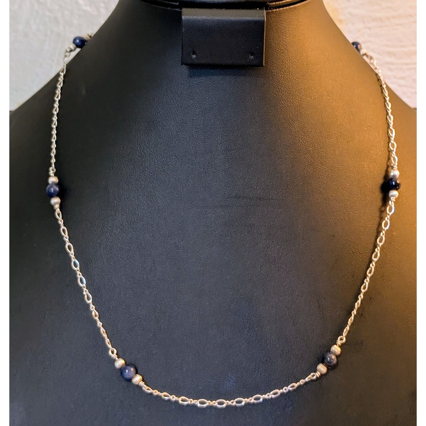 Six Sodalite Bead Sterling Chain Beaded 23" Necklace
