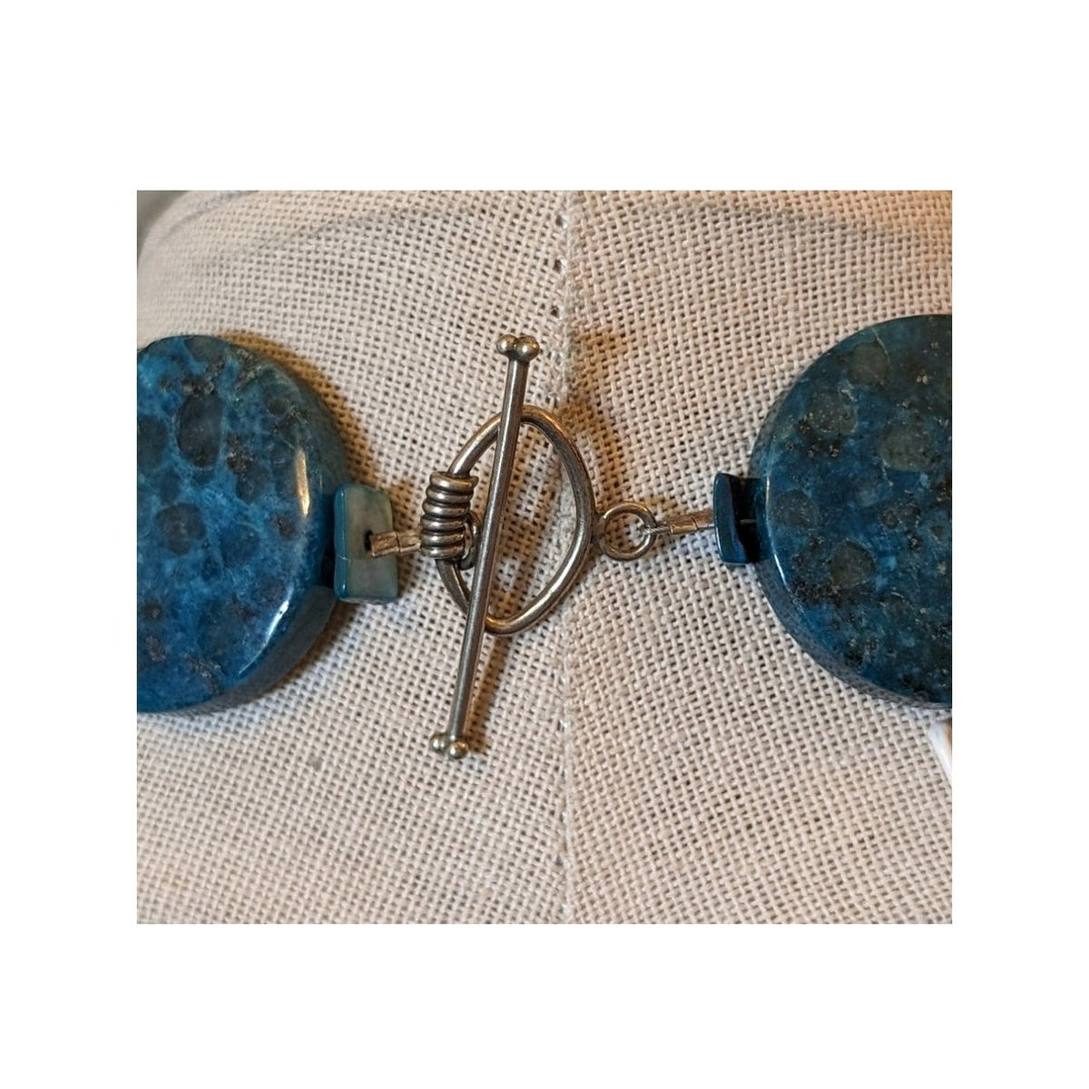 Chunky Heavy Blue Green Stone W/ Silver Toggle Clasp 20" Necklace