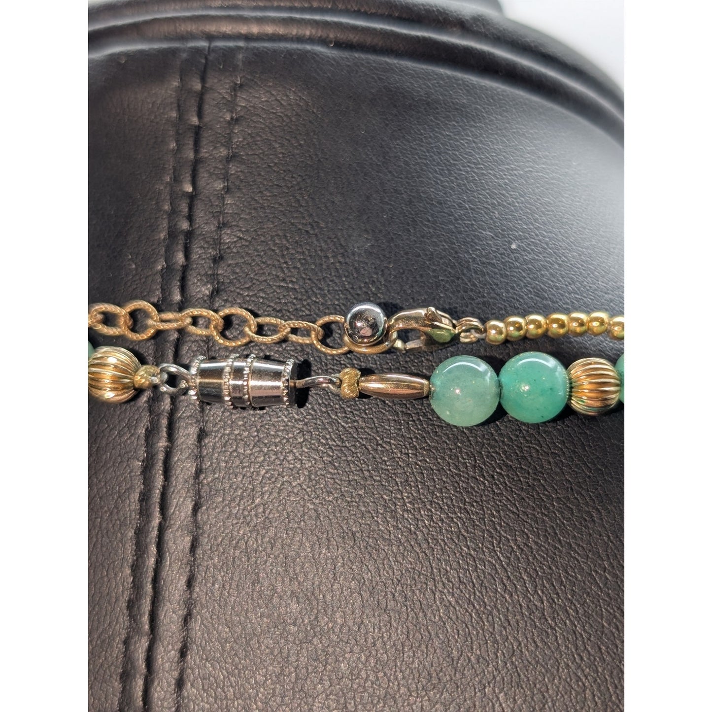 Two Green Gemstone Gold Bead Necklaces