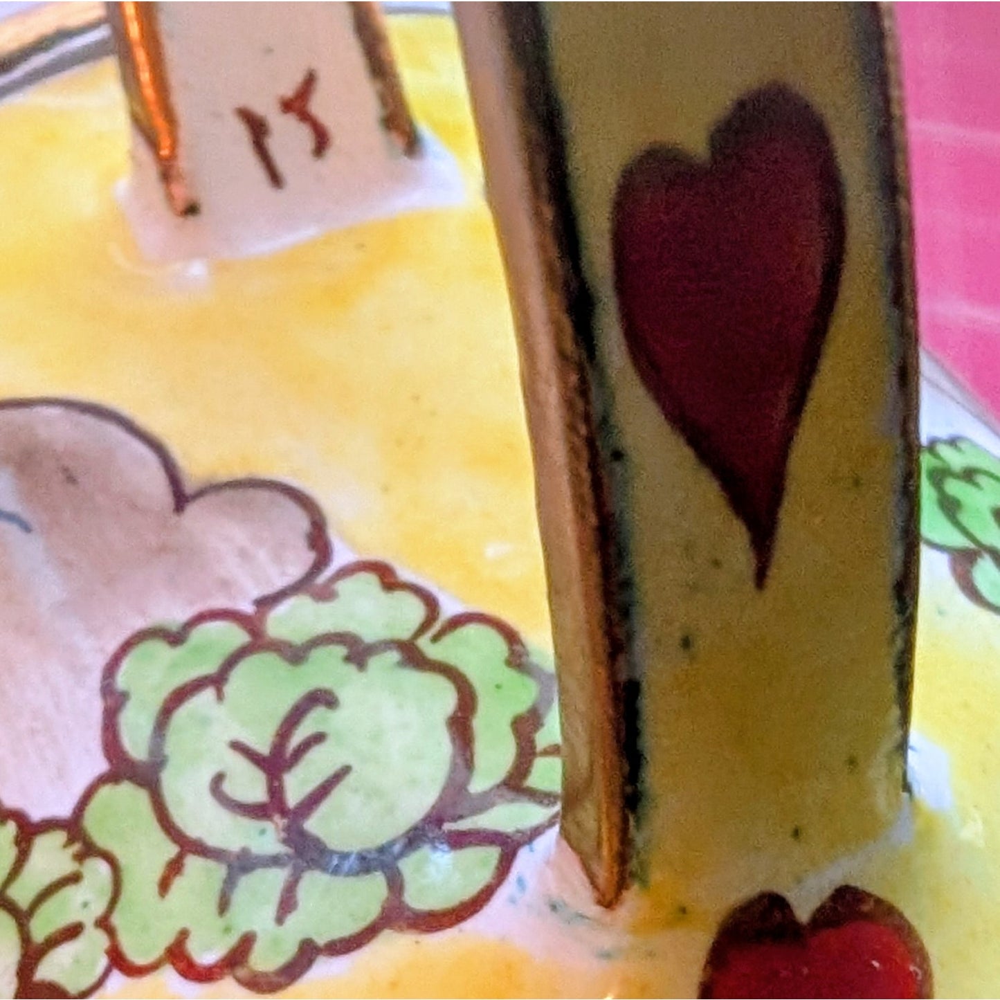 Bunnies In Love Unsigned Except for Number on Handle Enamel Collectible Teapot