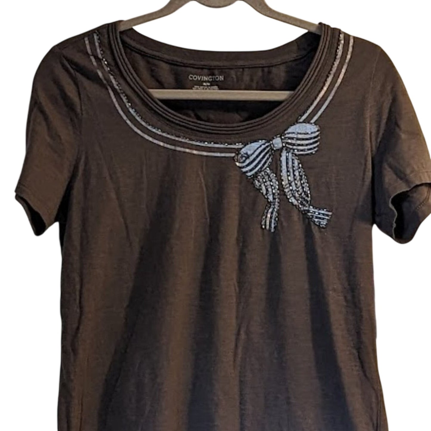 Covington NWT Medium Mushroom Shirt with Bow Embellishment