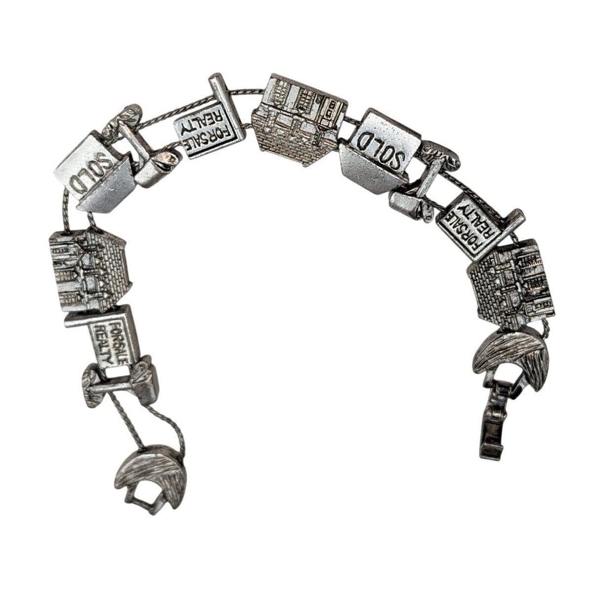 Vintage BG Slide Charm Silver Tone Realtor Bracelet 7 1/2" Long