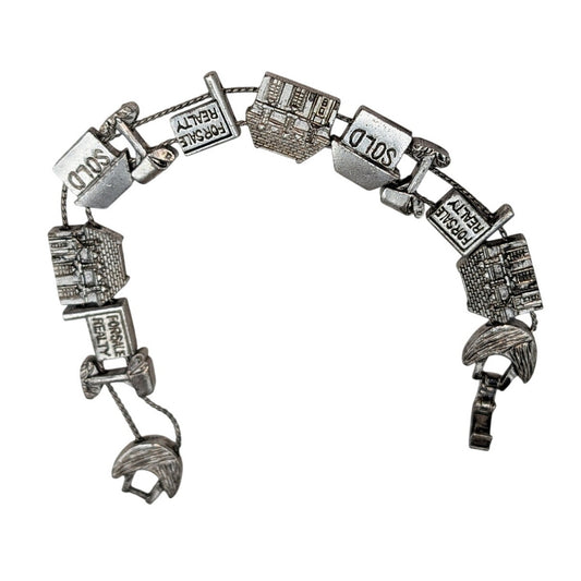 Vintage BG Slide Charm Silver Tone Realtor Bracelet 7 1/2" Long