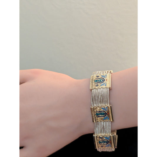 Vintage 925 Sterling Vermeil Enamel Turkish Foxtail Strands Bracelet