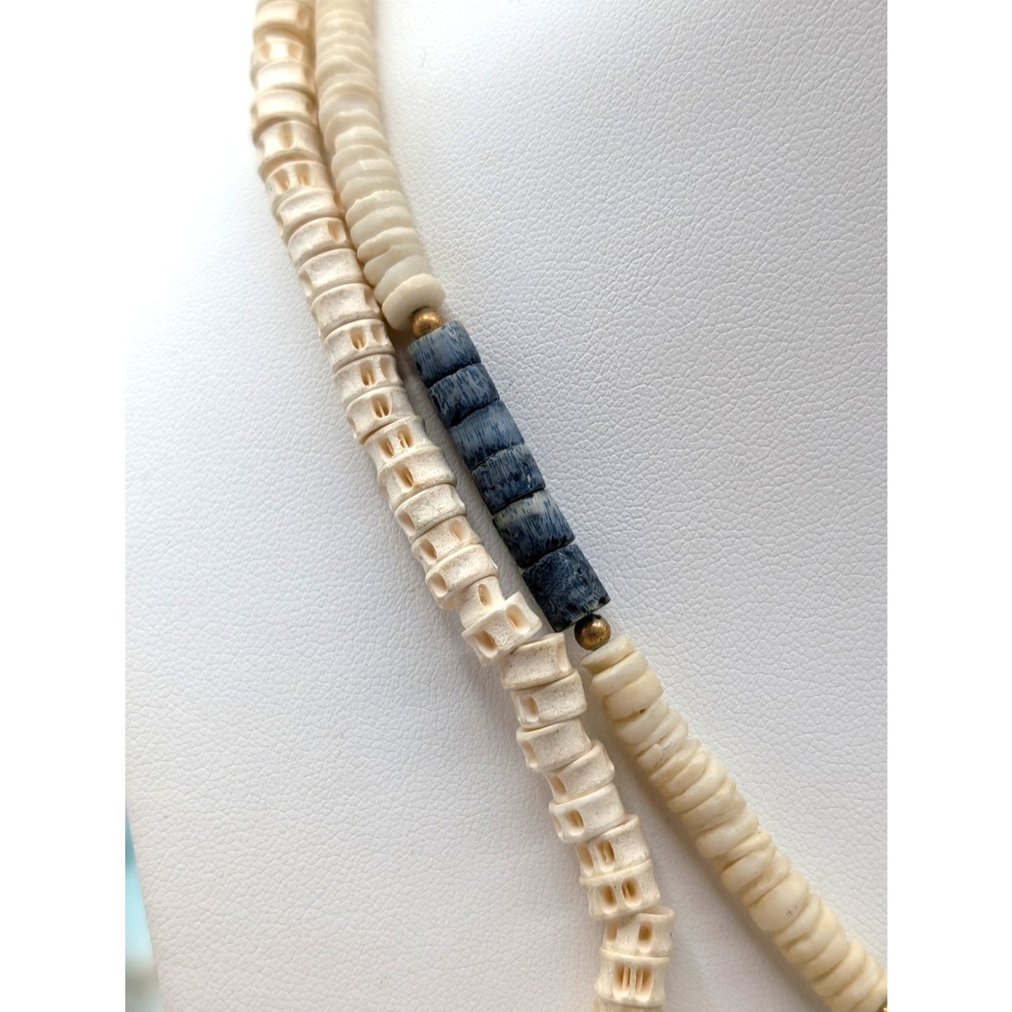 Lot of 2 Vtg Beachy Fish Vertebrae & Heishi Bead Tooth Barrel Clasp Necklaces