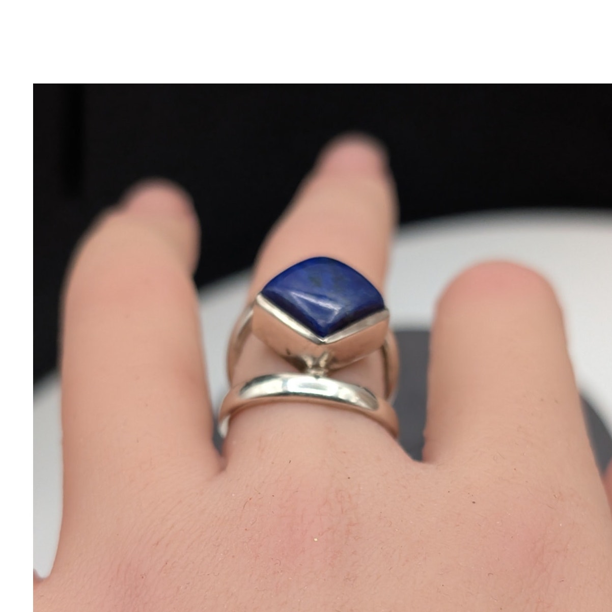 Vtg Arya 925 Sterling Silver Bezel Set Lapis Lazuli Split Shank Ring Size 5.5