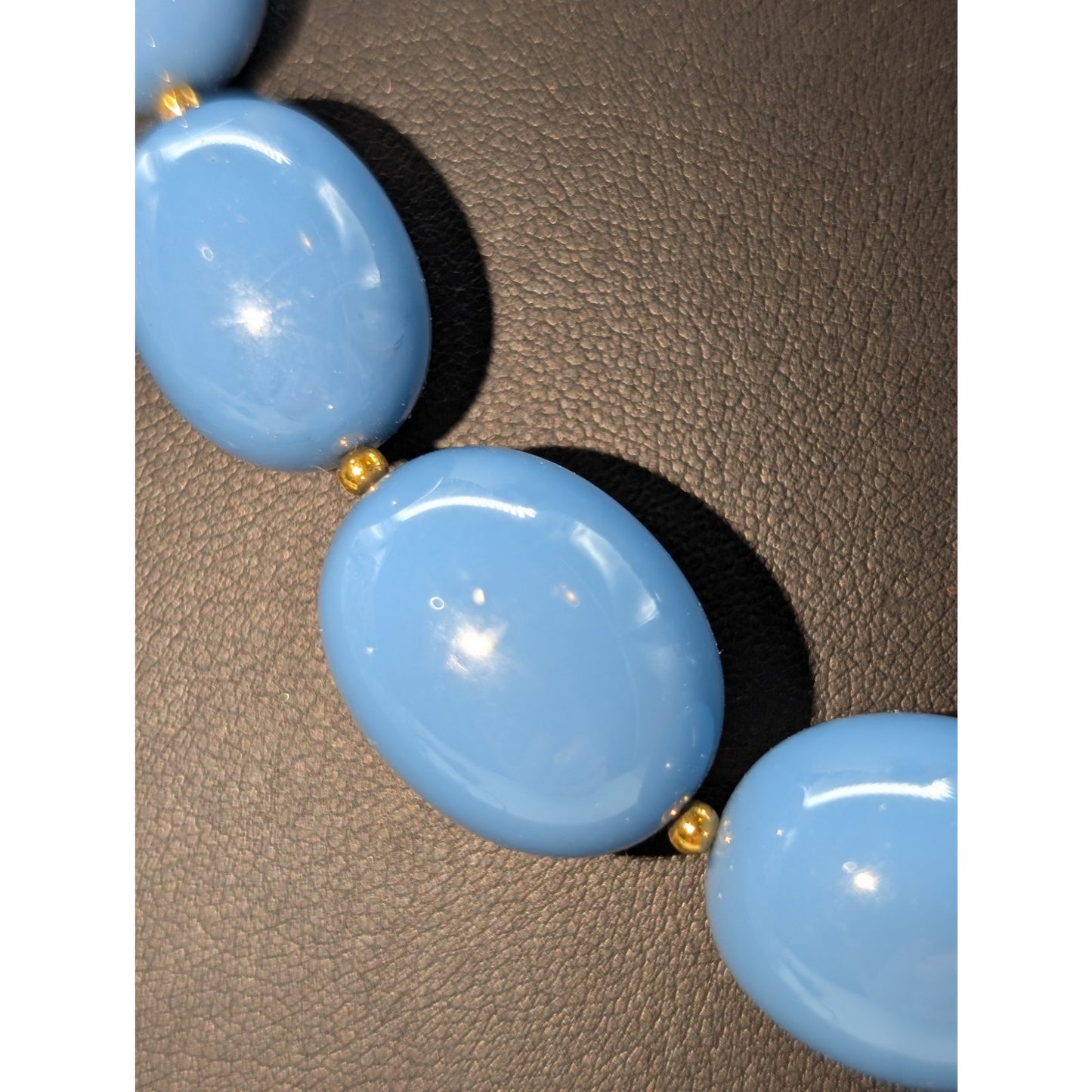 Vintage Graduated Blue Acrylic Gold Bead Screw Clasp 24" Necklace