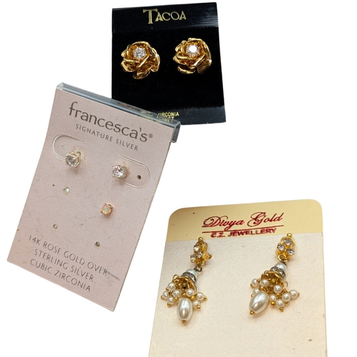 Three Pair Plus One Pierced Earrings Dangle Studs & Jacket Studs