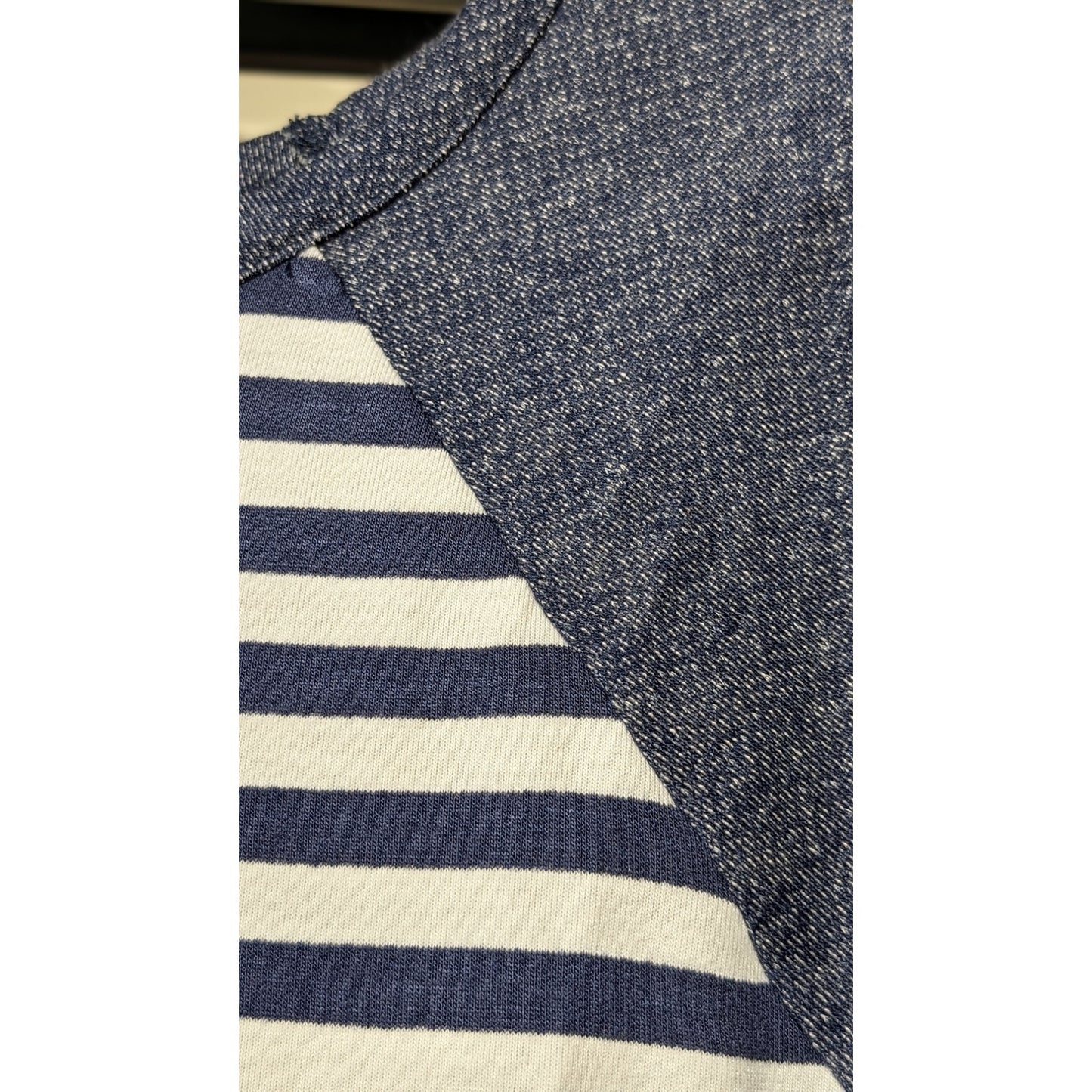 Loveappella Malbec Elbow Patch Blue Striped Knit Top Womens Sz M