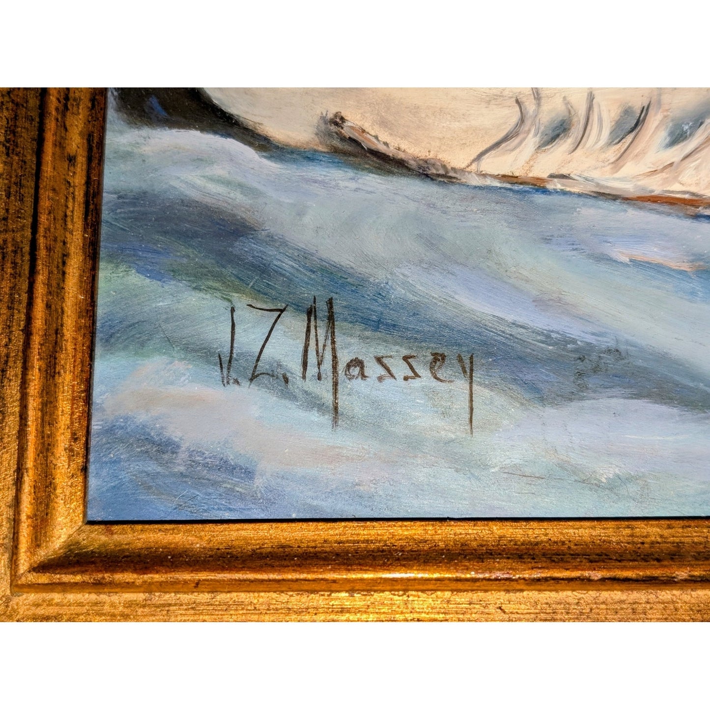 Original Signed J.Z. Massey Feathers in Vase Bronze Gilt Wood Framed Painting