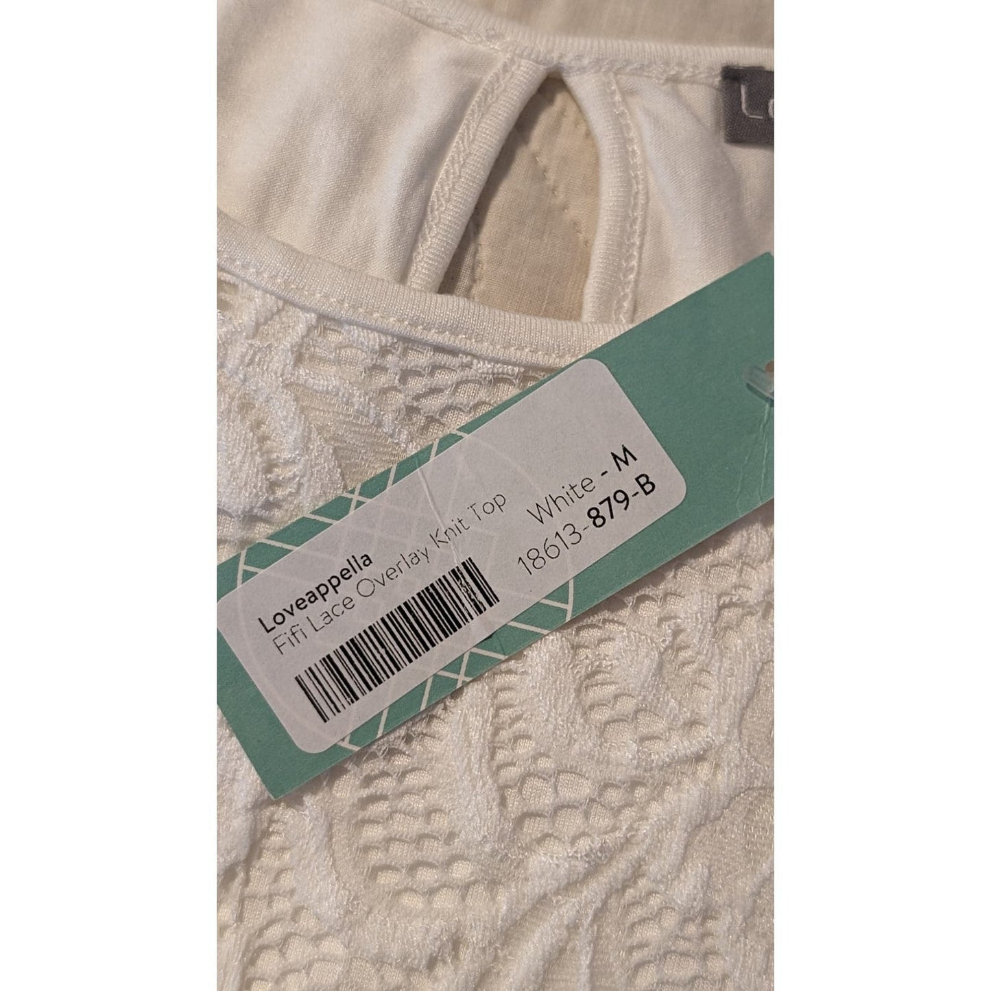 Loveappella NWT Stitch Fix Fifi Over Lay Lace Knit Top White Womens' Sz M