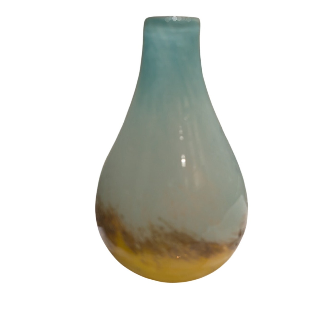 Blue Yellow Gold Art Glass Bulbous Vase