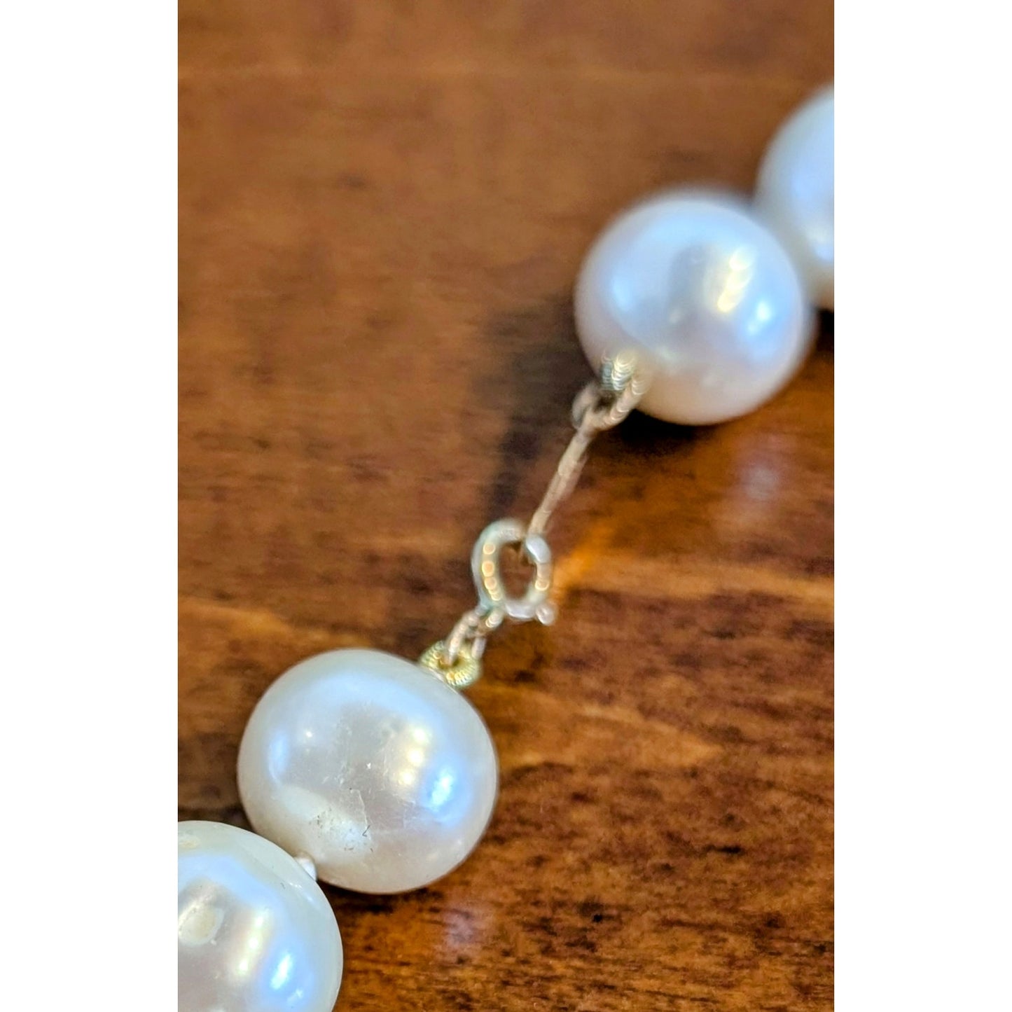 VTG PJS 14K Clasp Genuine 9mm Pearl Three Gold Lava Stone Bead 18" Necklace