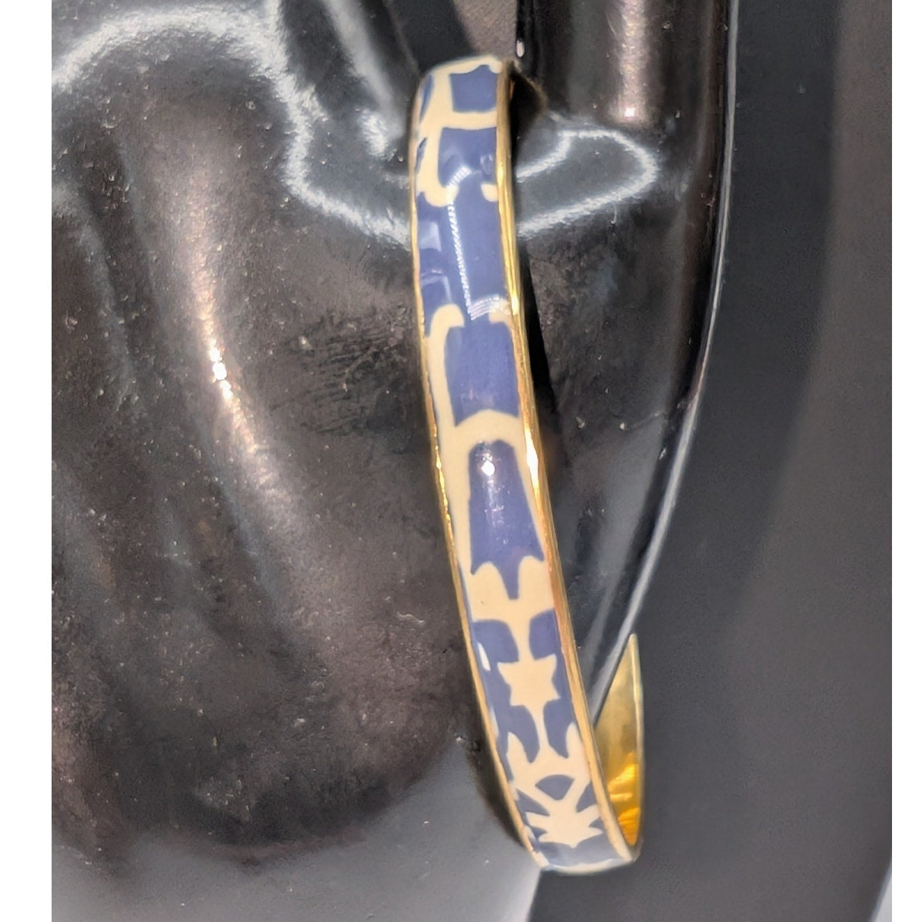 J.Crew 1/4" Blue Cream Gold Tone Bangle Bracelet