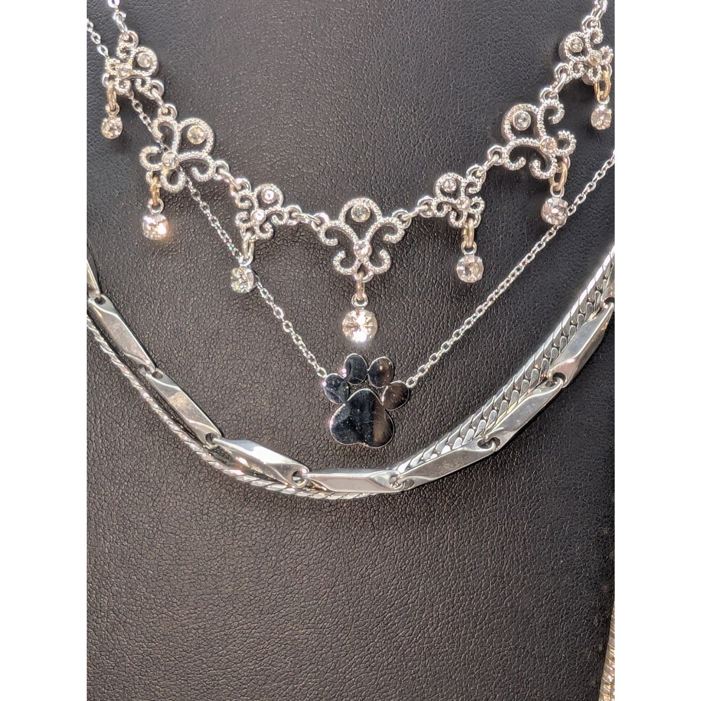 Lot of Six Silver Tone Vintage to Modern Chain Necklaces