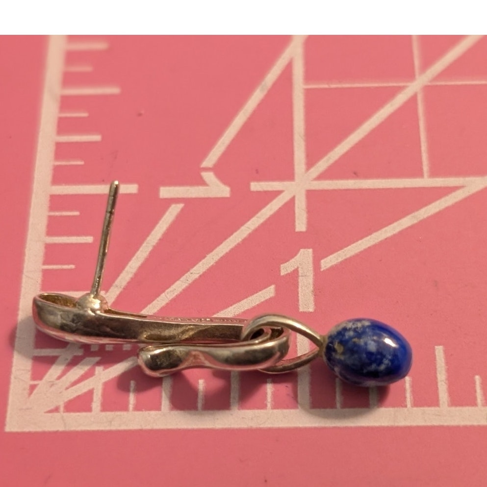 Vintage Signed AC Studio Thailand Sterling Silver Lapis Lazuli Dangle Earrings