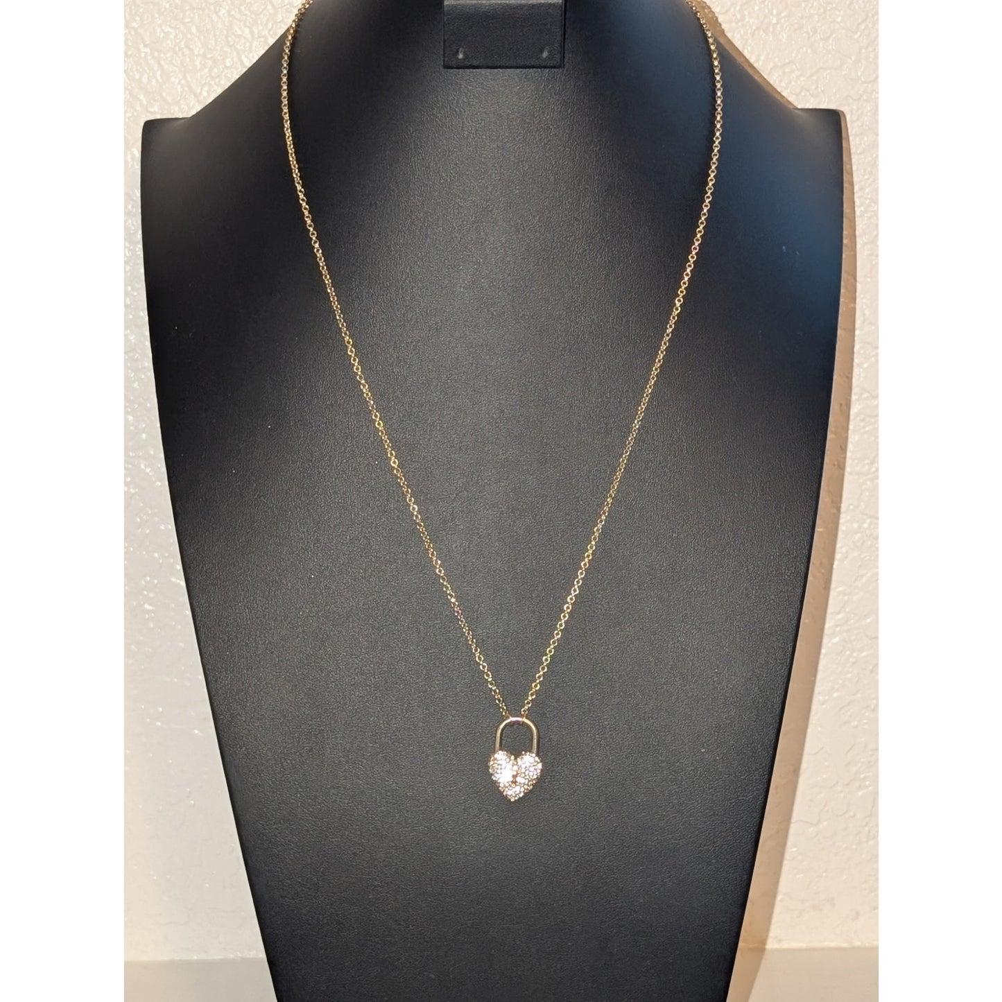 Sugarfix Pave Heart Lock Gold Tone Pendant Chain 26" Necklace
