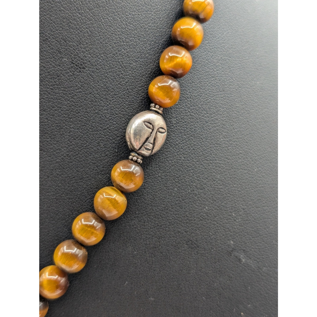 Vtg 925 Sterling Tiger's Eye Beaded Bezel Set Pendant Toggle Clasp 20" Necklace